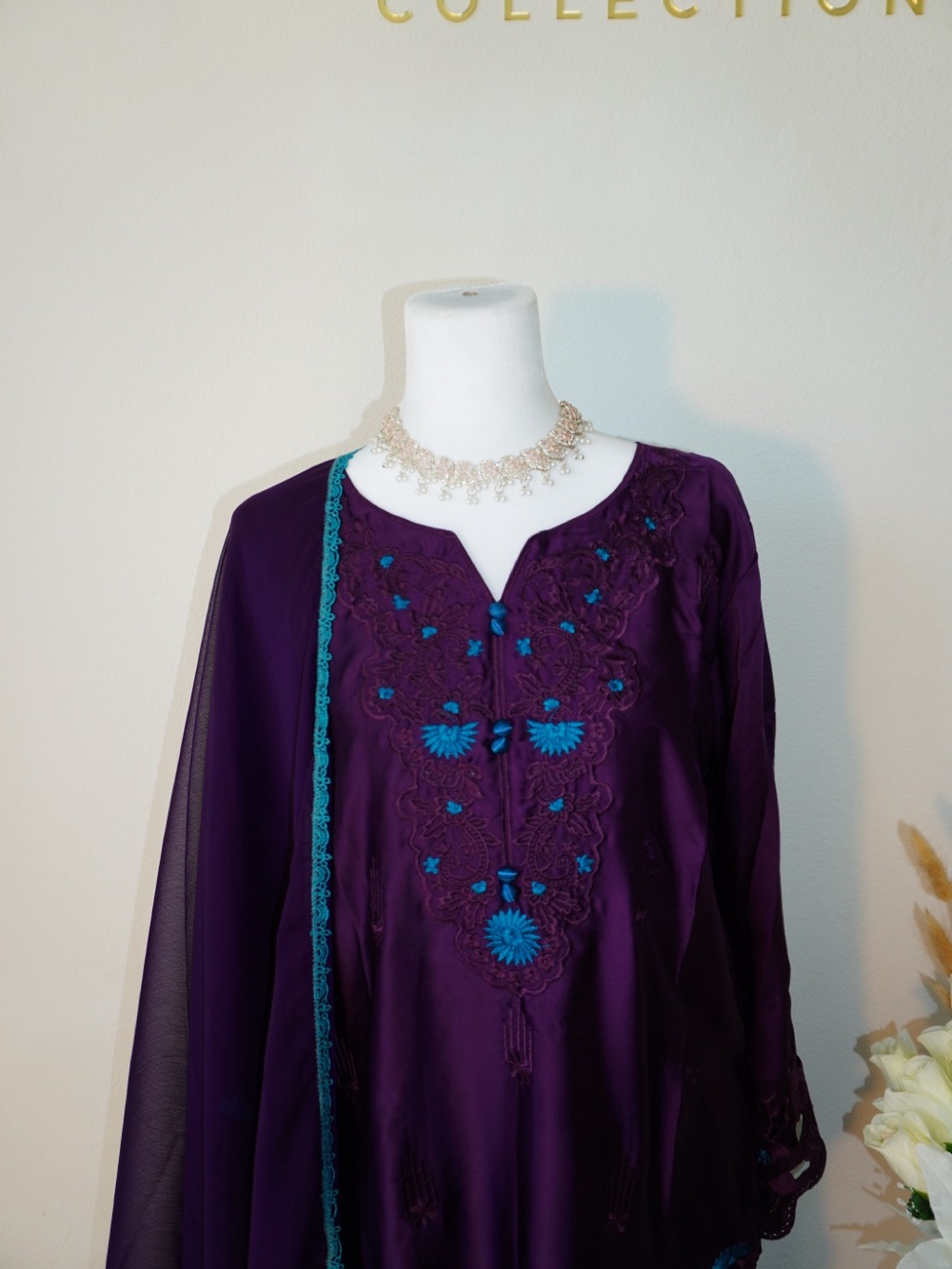 SumNoor's Purple Embroidered Formal Dress with Teal Accents - Picture 3 of 5